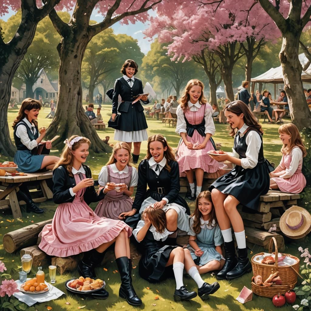 Schoolgirls' Picnic with a Sissy, Detailed Matte Painting