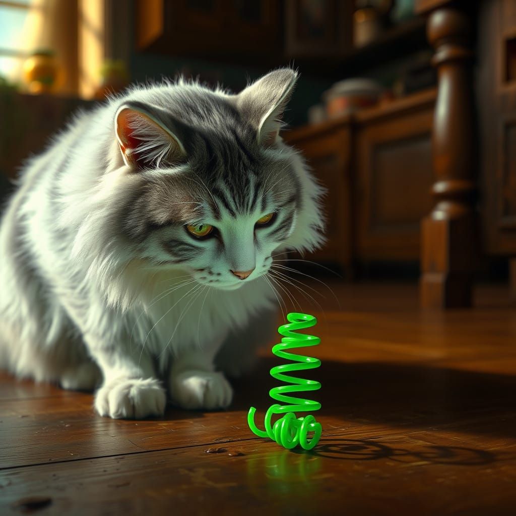 Majestic Cat Enchanted by Whimsical Spring Toy