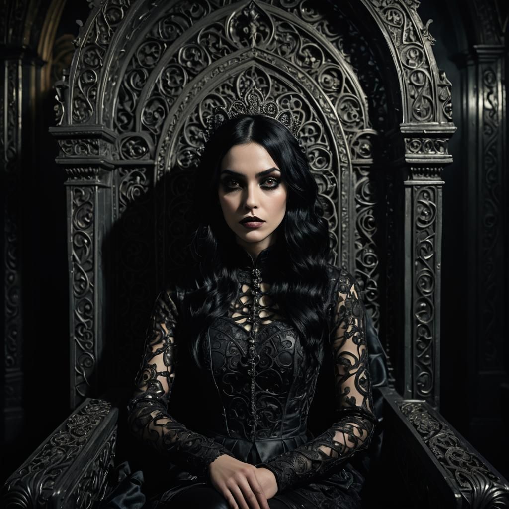 Gothic Girl on Throne in Moody Portrait