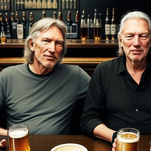 Roger waters  and David gilmour drinking beer together in a ...