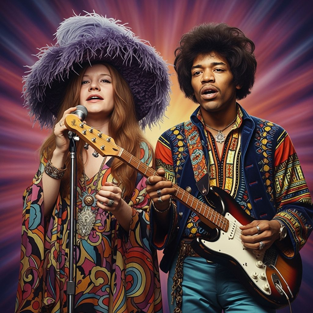 Psychedelic Portrait of Musicians in 1960s Style
