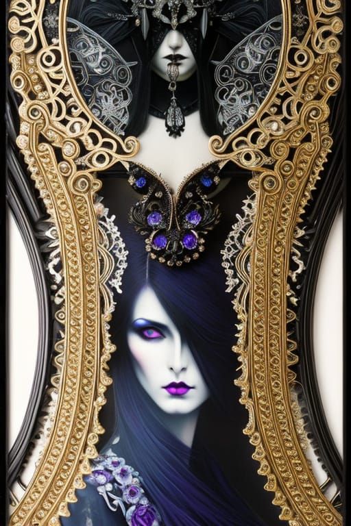 Gothic Princess with Butterfly in Art Nouveau Style