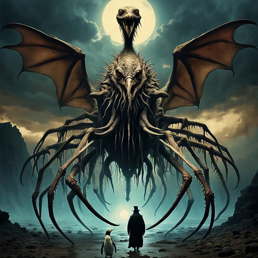 Lovecraftian Chaos Daemon and Penguin: Sepia Horror