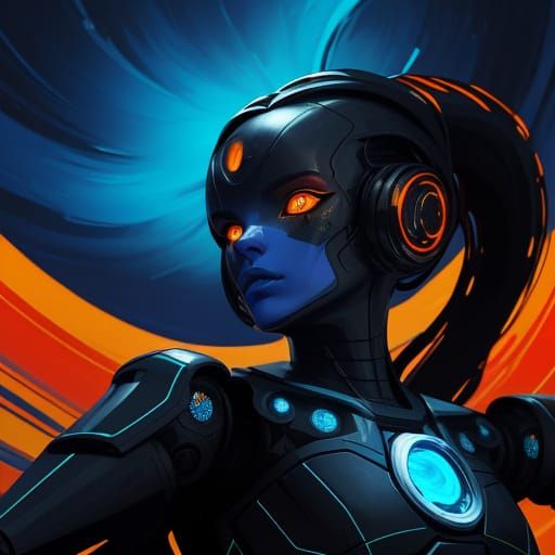 Robotic Woman on Tropical Beach in Digital Art