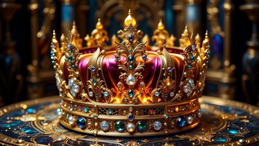 Fantastical Crown with Cosmic Engravings and Gemstones