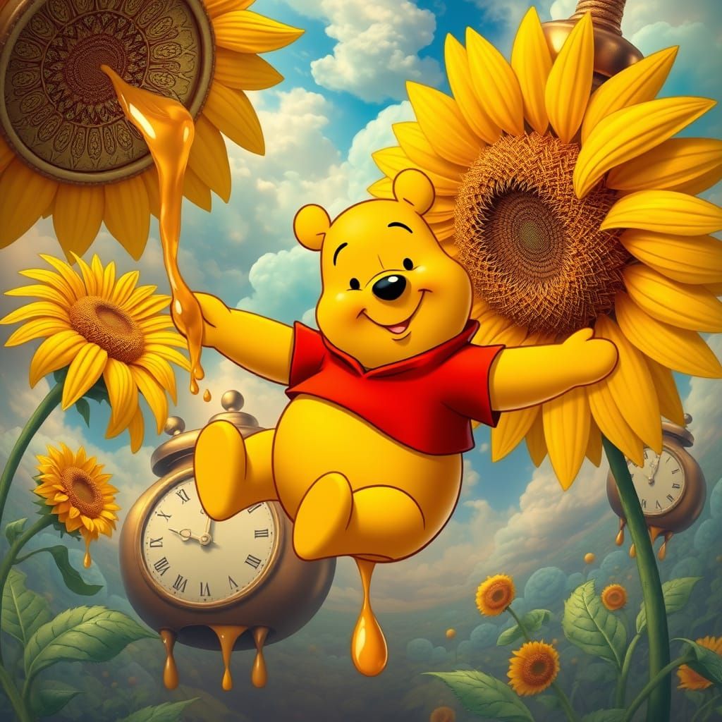 Surrealist Winnie the Pooh Explores Whimsical Dreamscape