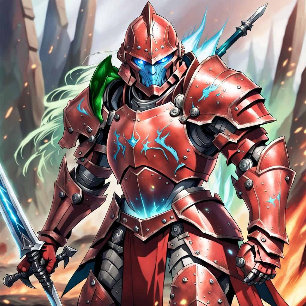 Warforged Fighter with Flaming Sword on Battlefield