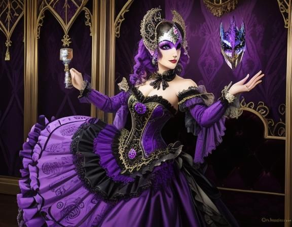 Masquerade Ball: Woman in Gothic Dress Dancing