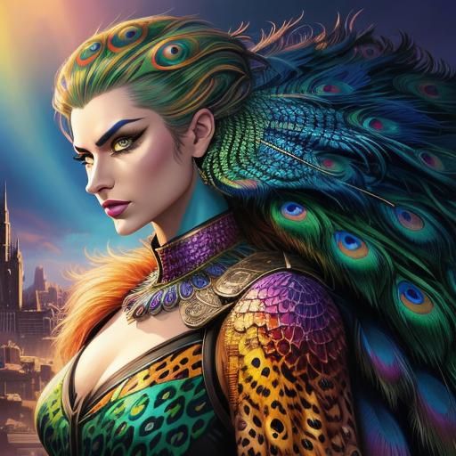 Rainbow Dragon Scale Woman: Comic Book Art