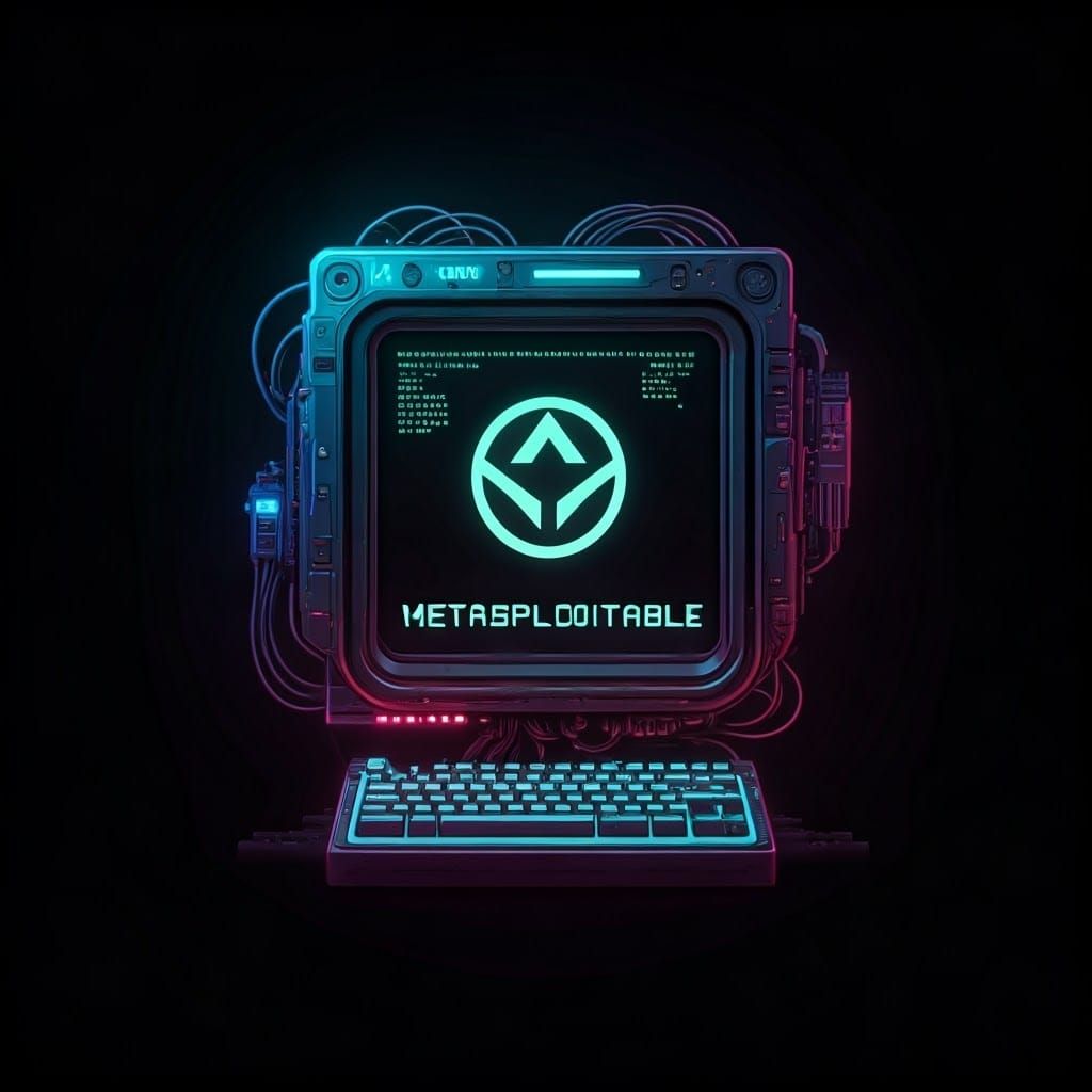 Neon Cyberpunk Computer Terminal with Metasploitable Logo