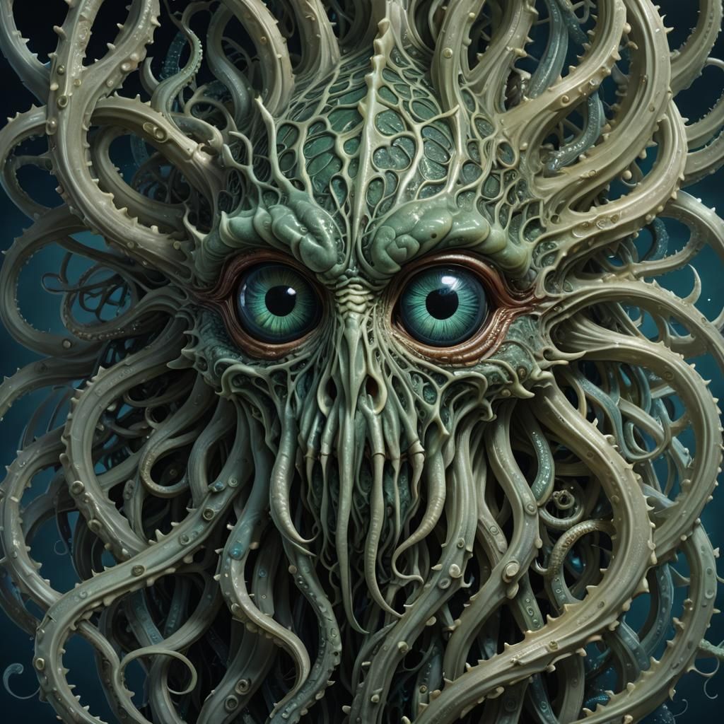 Intricate Eye with Tentacles: Bioluminescent Deep Ocean Art