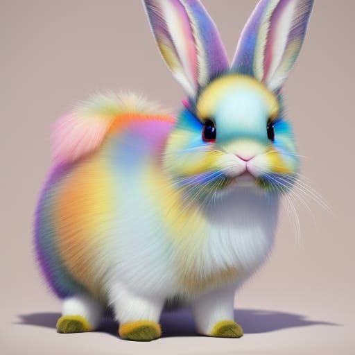 Rainbow Fur Rabbit with Anime Visuals