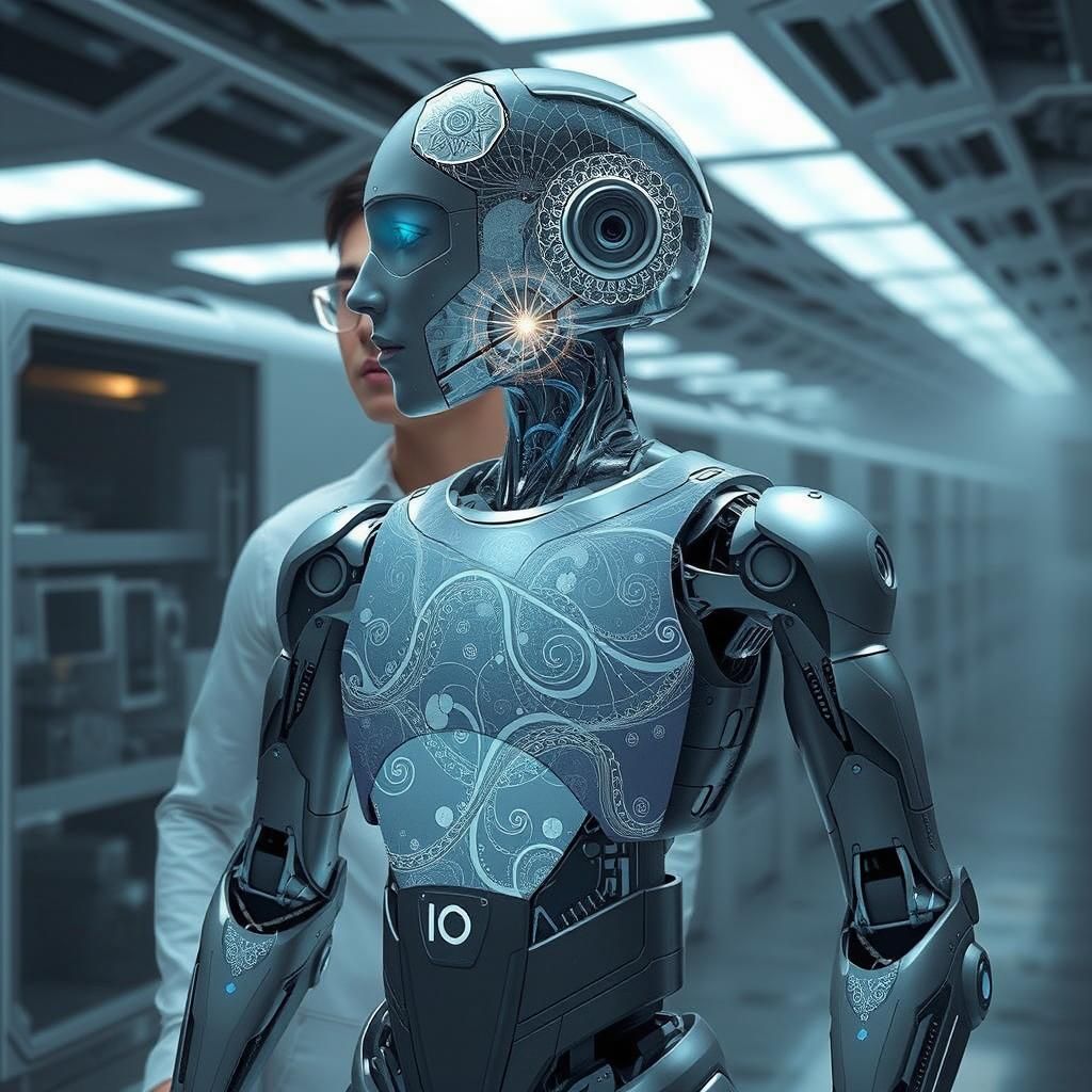 Robot Protector in Abstract Sci-Fi Vector Graphics