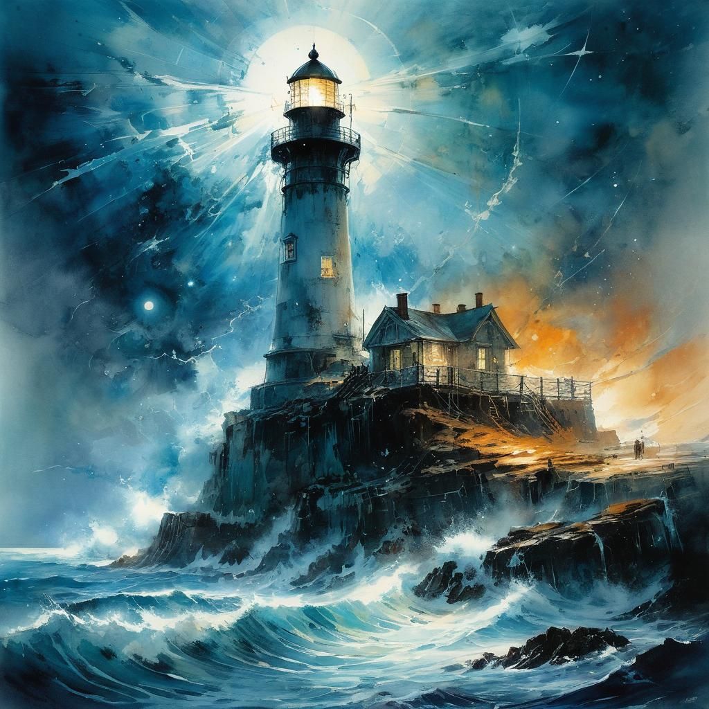 Ocean Storm in Open Book, Watercolor Art