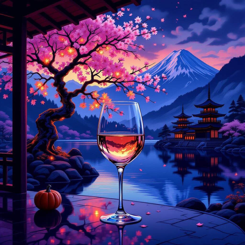 Halloween Room With Sakura Tree & Japanese Landscape