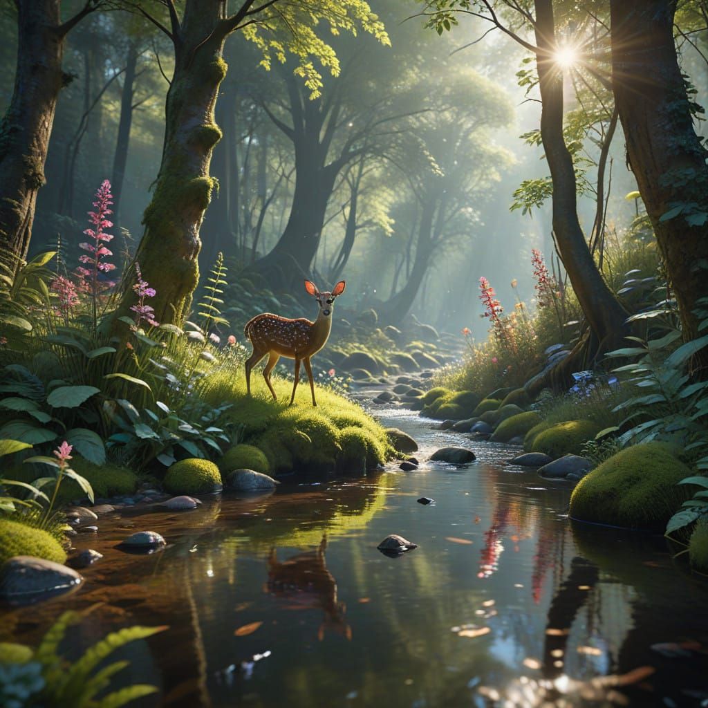 Serene Forest Idyll in Vibrant Colors