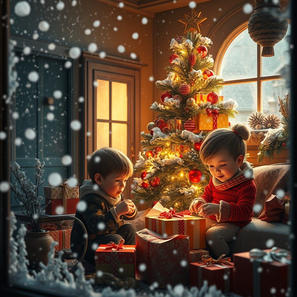 Winter Wonderland Scene Through a Frosty Window