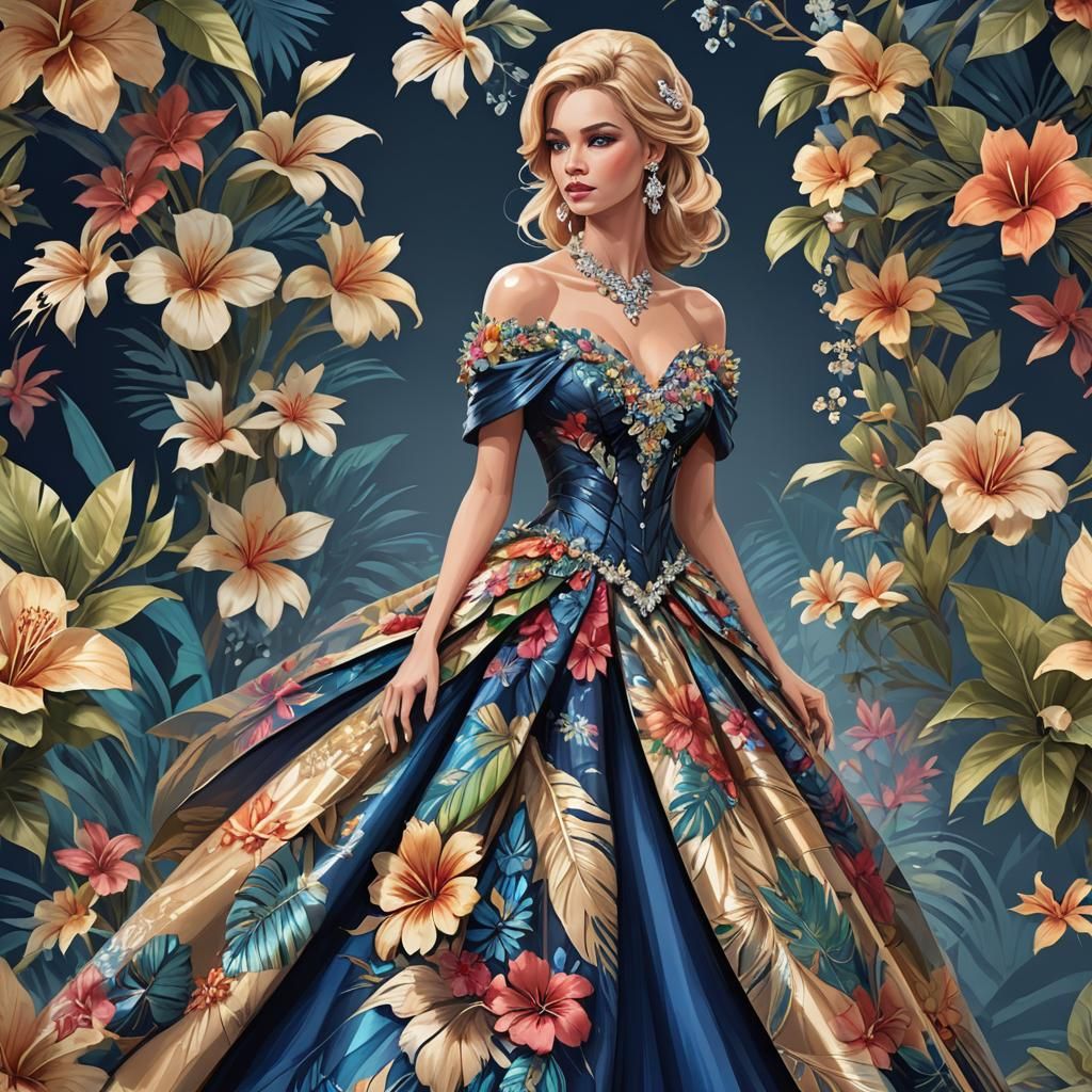 Iridescent Floral Gown Fashion Design Sketch