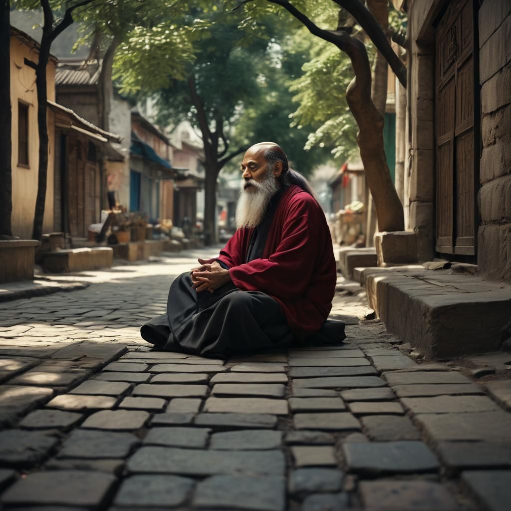 Meditating Guru Radiates Peace in Cinematic Still
