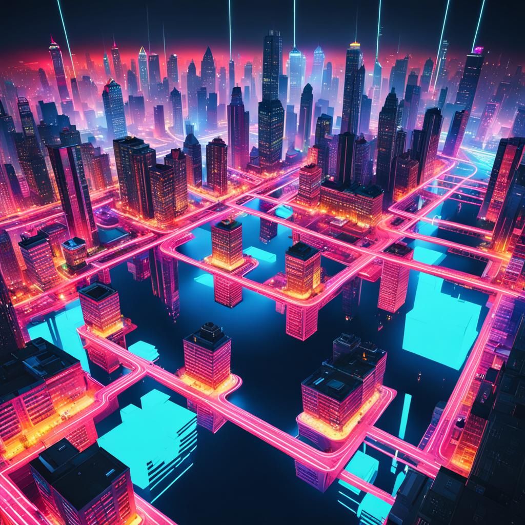 Upside Down Neon Cityscape at Night