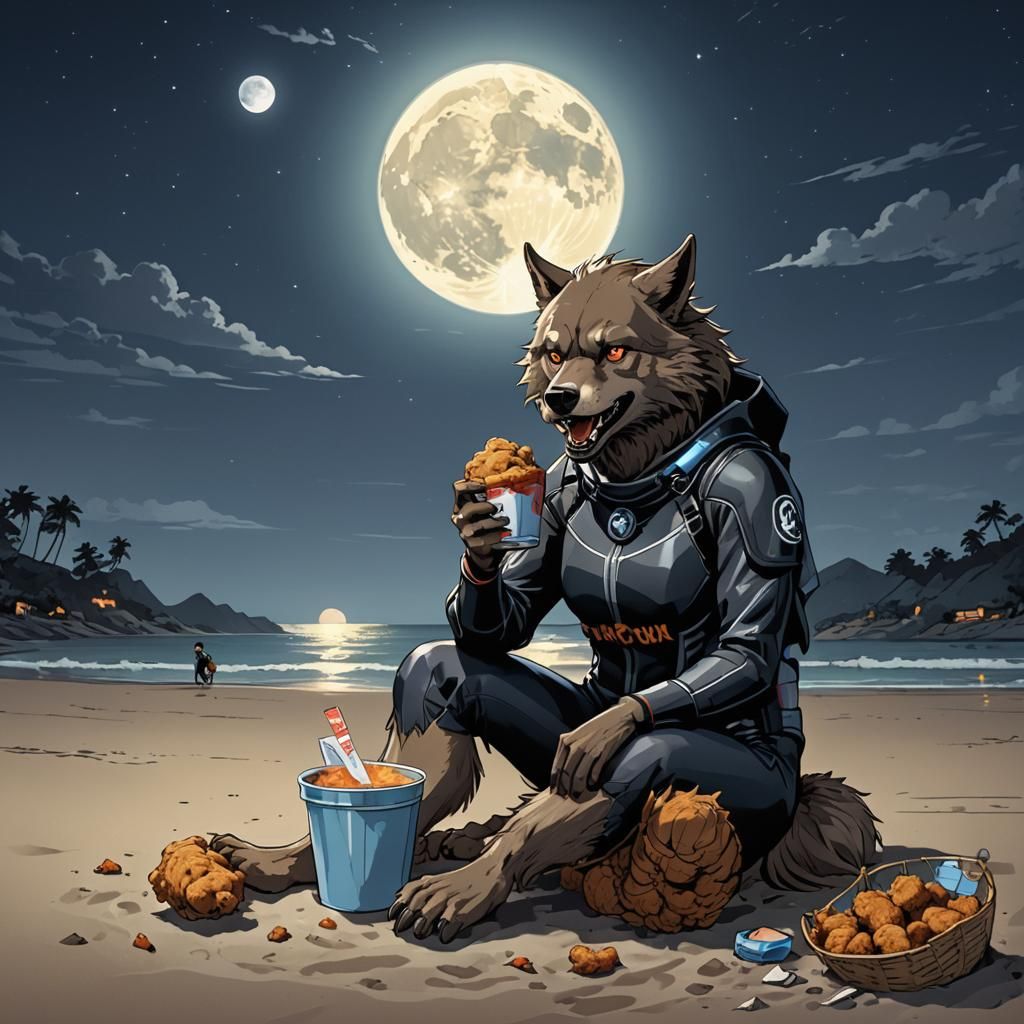 Surfer Werewolf's Late-Night Fried Chicken Feast