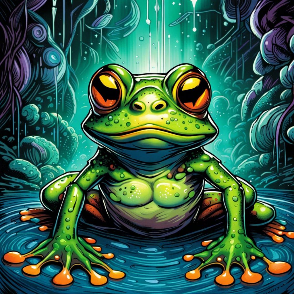 Cool Frog in Comic Book Art Style