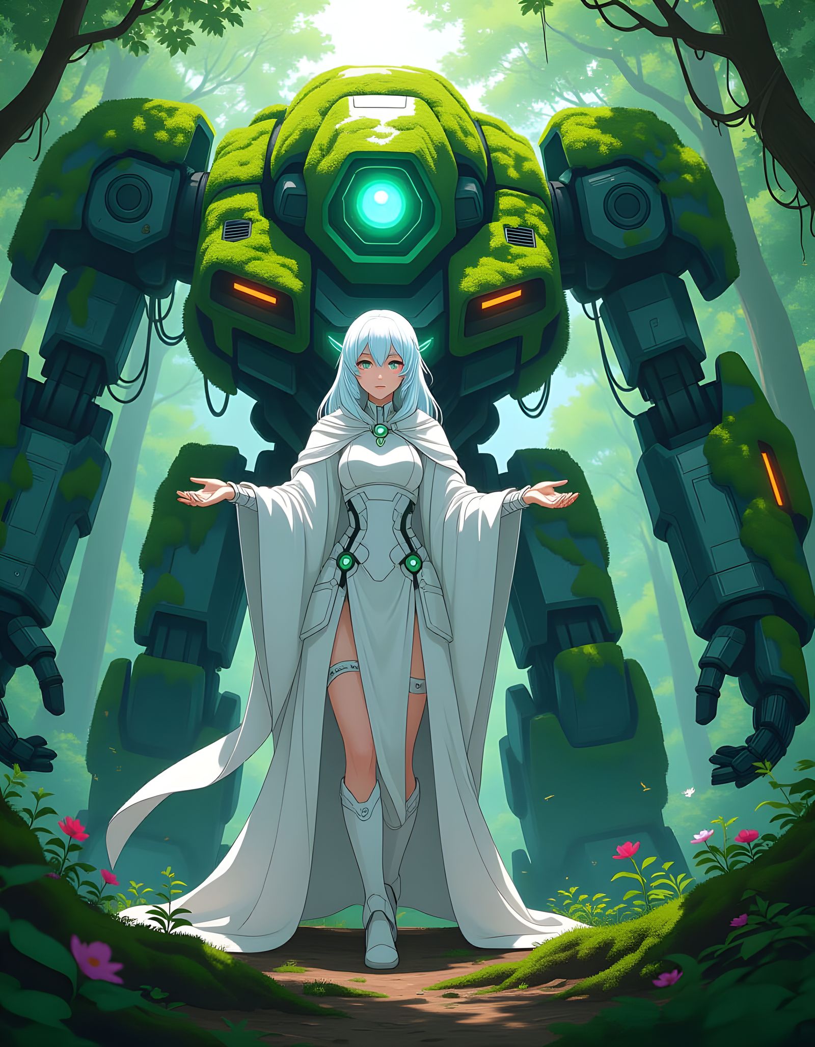 Anime Guardian Spirit Emerges from Forest Mech