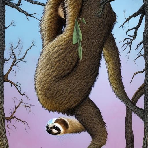 Furry Sloth Woman in Comic Book Art Style