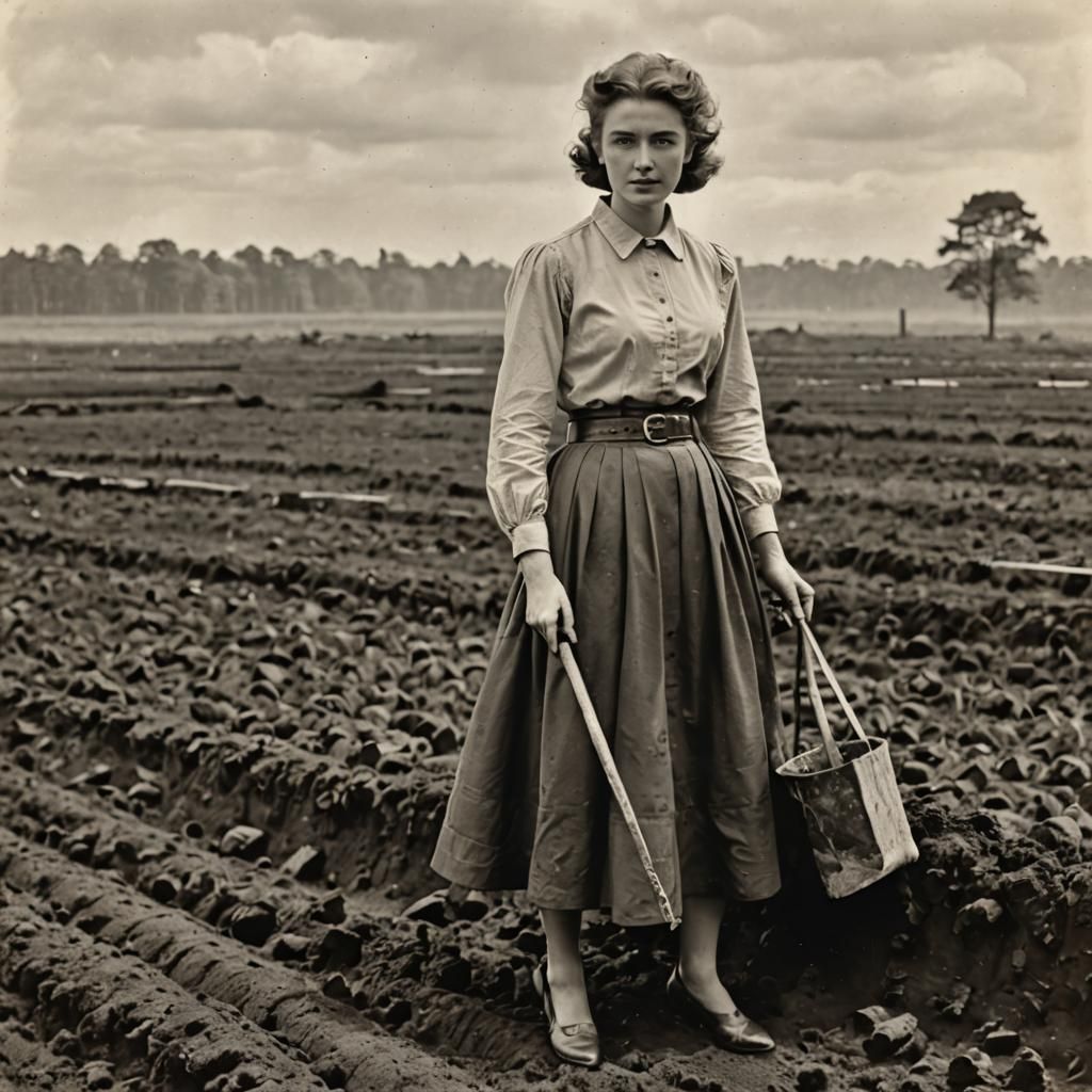 Young Woman Digging Peat