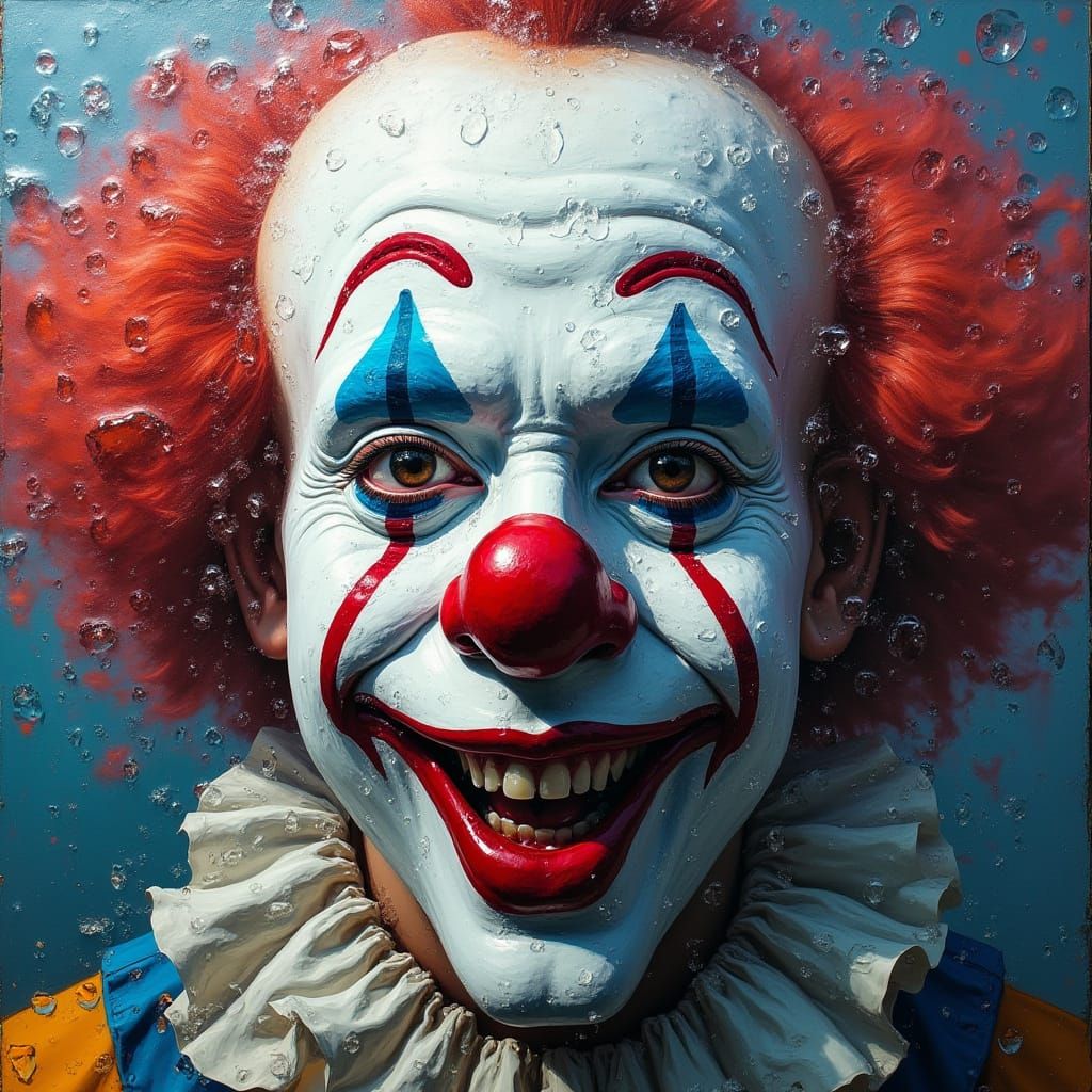 Distorted Clown's Face in Impasto Oil Painting