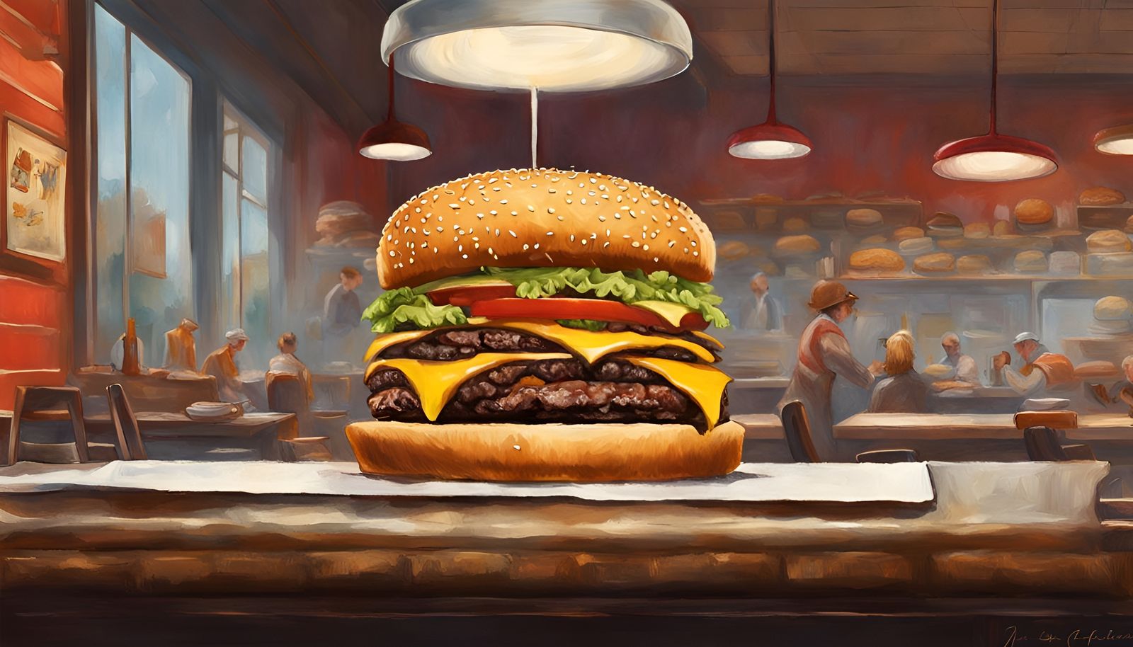 In-N-Out Burger Interior in Retro Folk Art Style