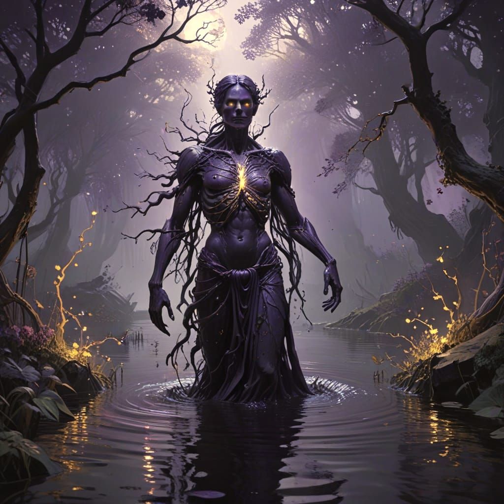 Ethereal Ghost Emerging from Misty Lake, Digital Art