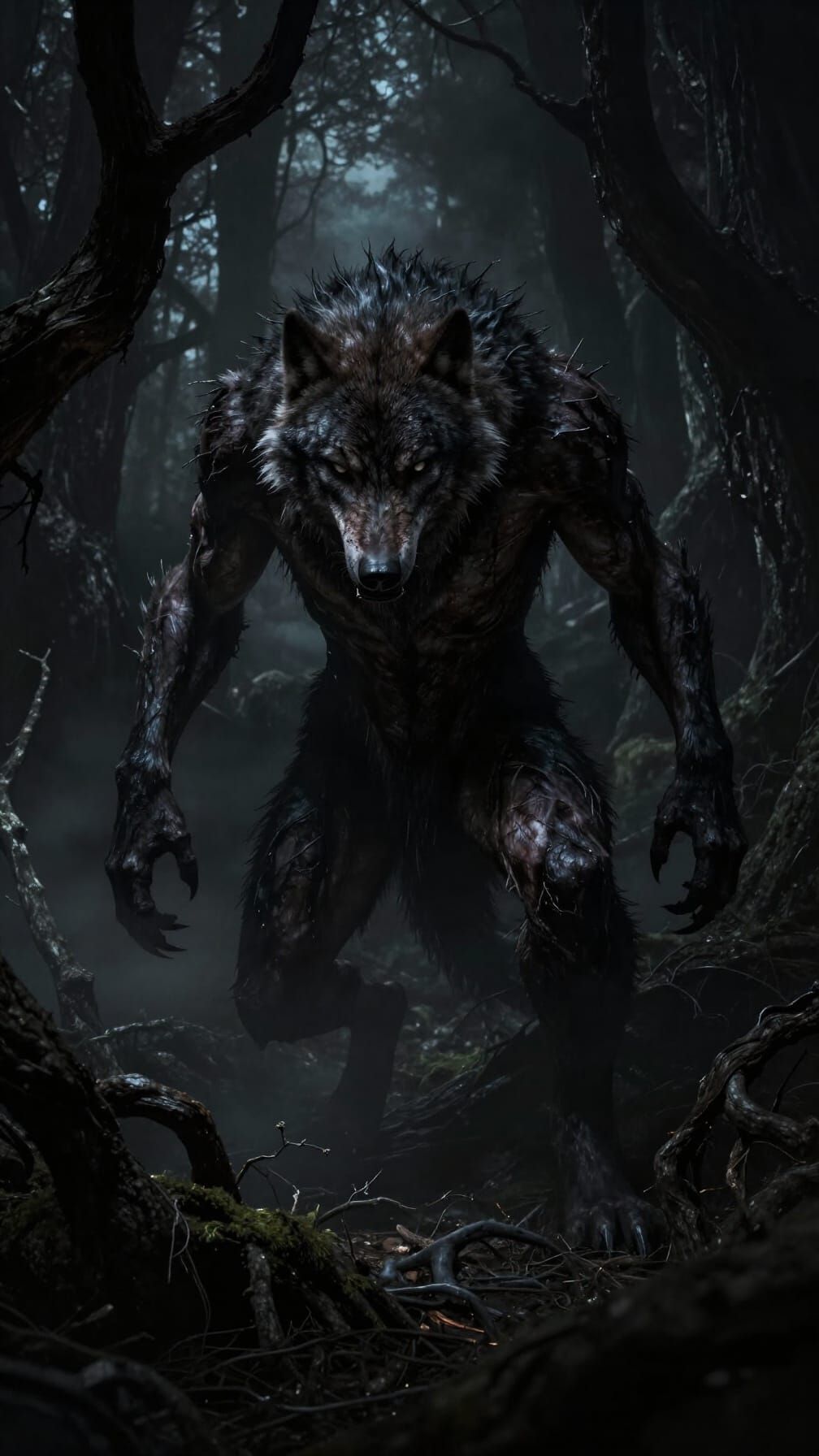 Tenebrism Werewolf in Shadowy Forest