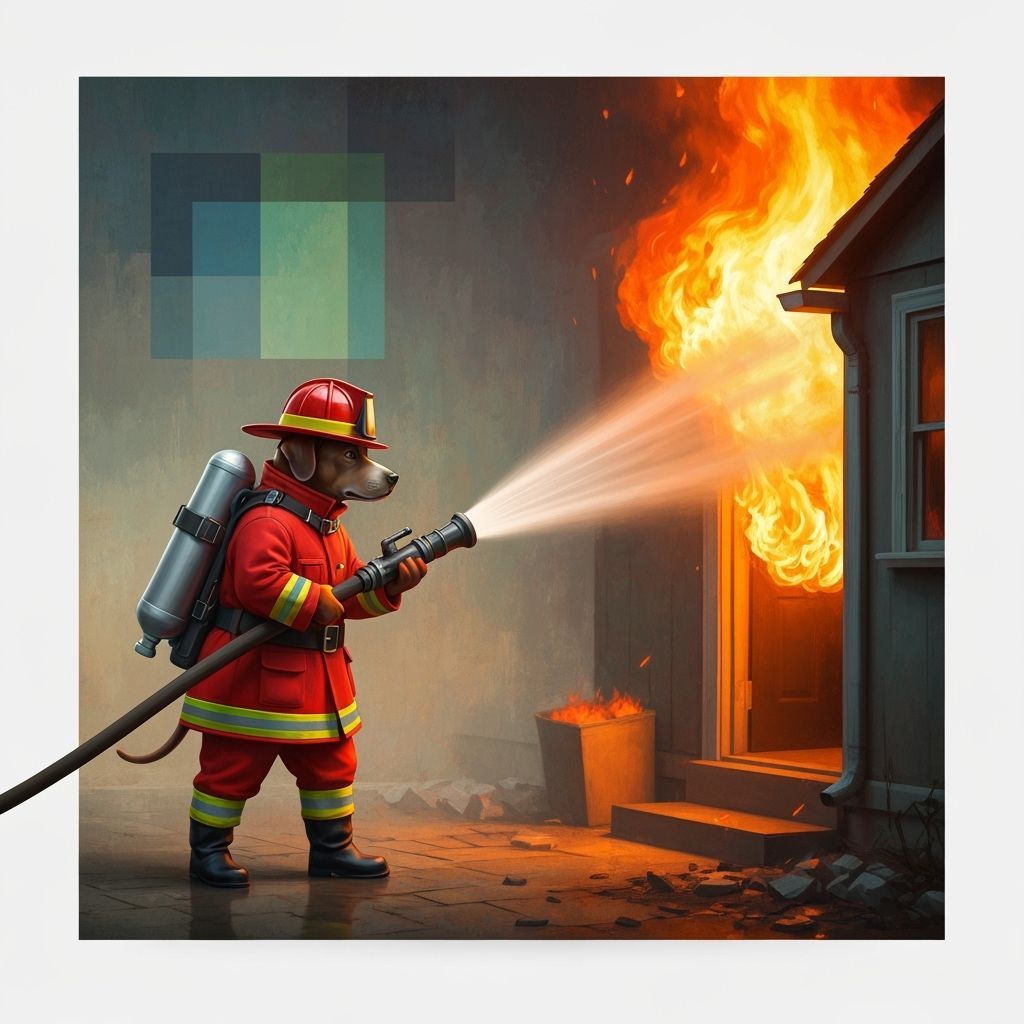 Dog Firefighter in Cubist Art Deco Style