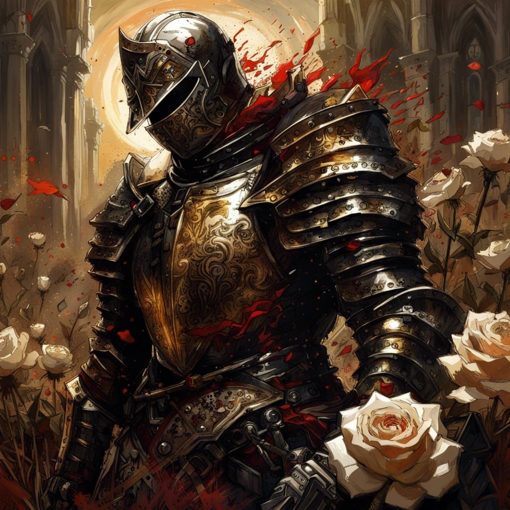 Gothic Knight Templar in a Field of Roses