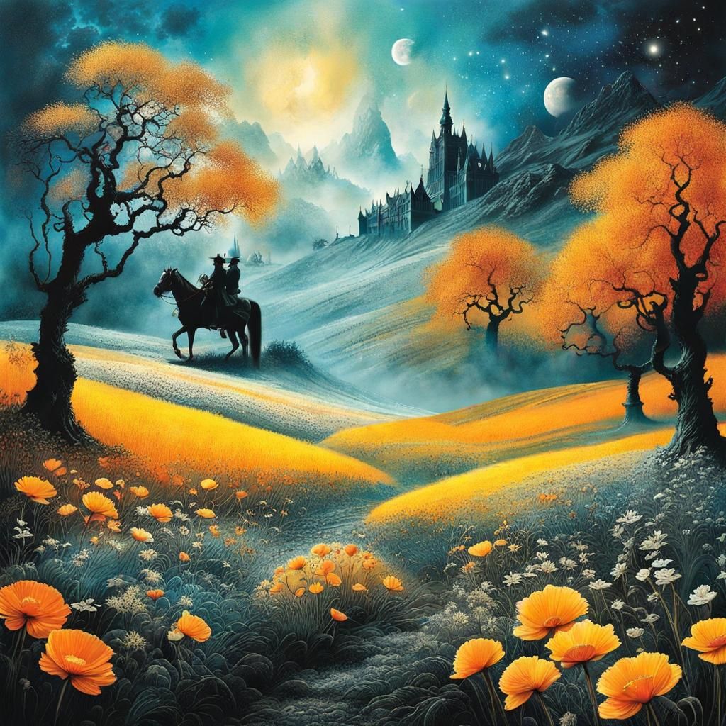 Haunted Alien Village in Sinister Watercolor Art