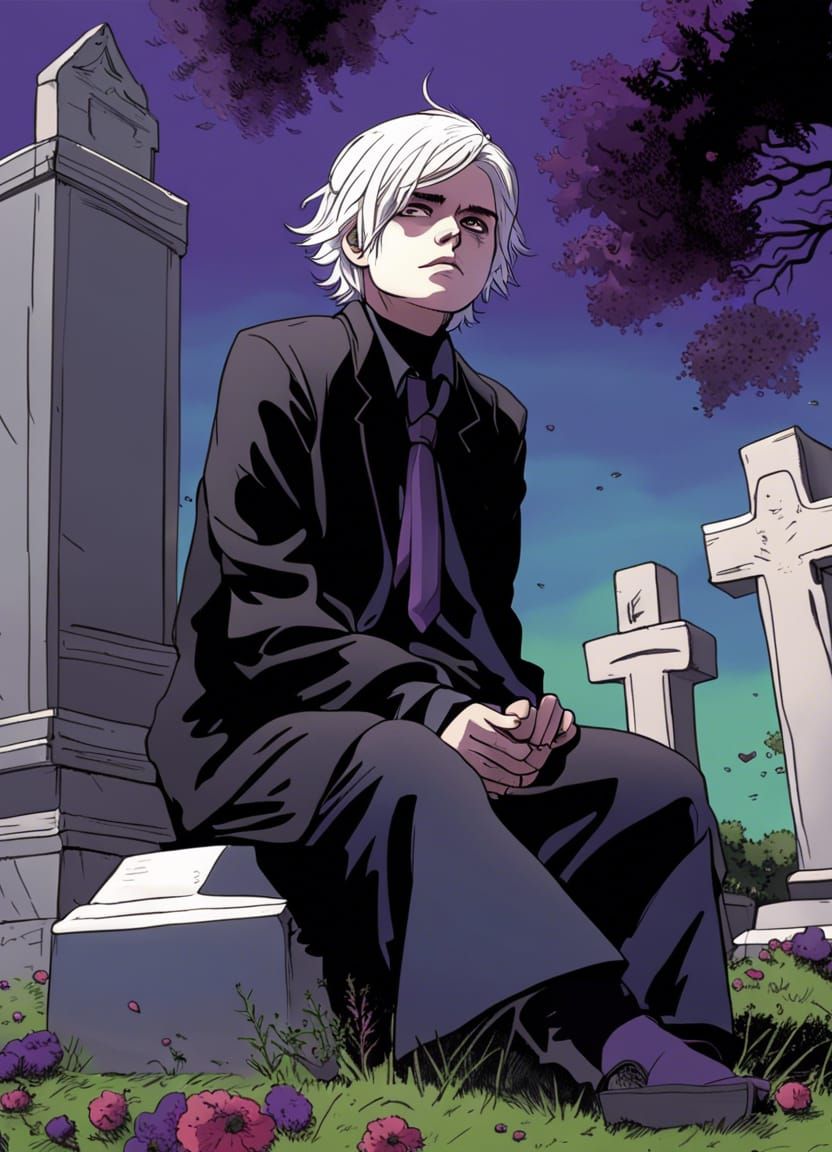 Gerard Way Grave Scene in Comic Art Style