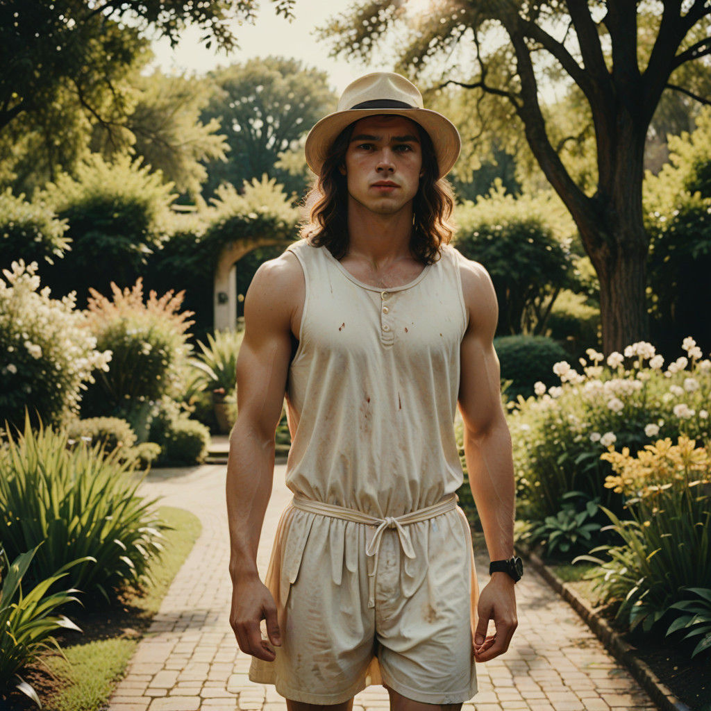 Dreamy 19-Year-Old Gentleman in Garden Setting
