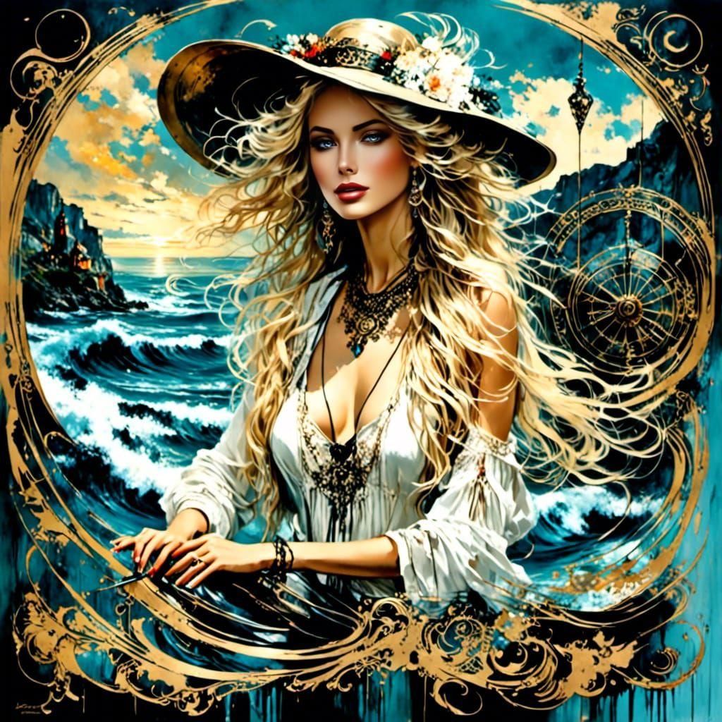 Stylish DJ with Coastal View in Lush Watercolor Style