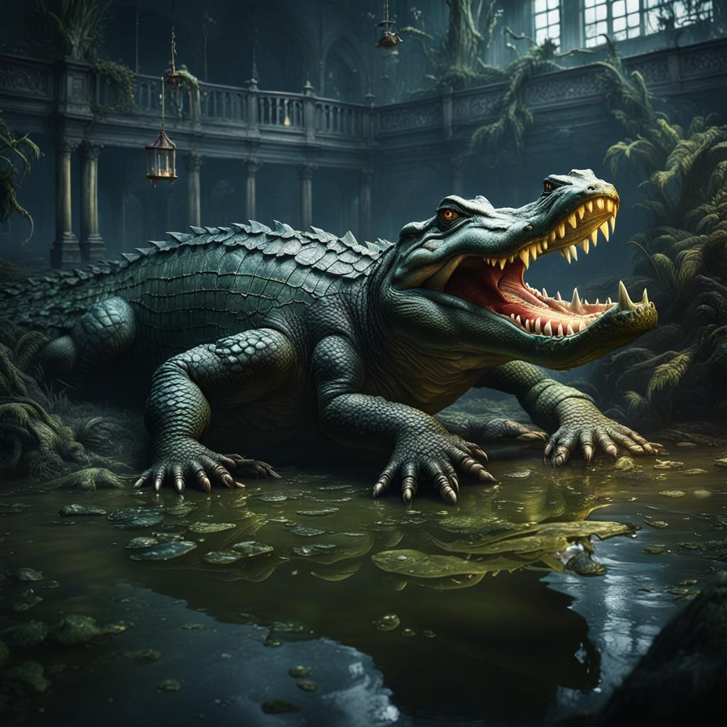 Resident Evil Alligator in Detailed Matte Painting Style