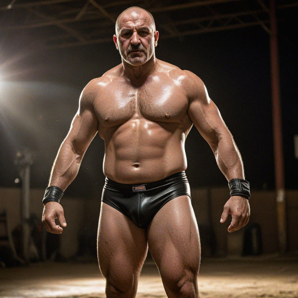 Turkish Wrestler in Defiant Pose, Polyurethane Trunks and Bo...