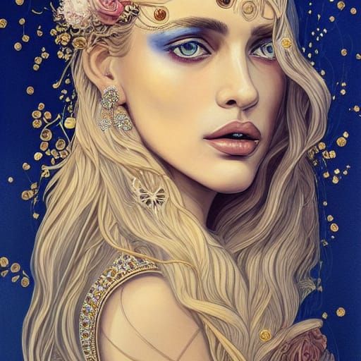Aphrodite Portrait with Flowing Hair, Digital Art