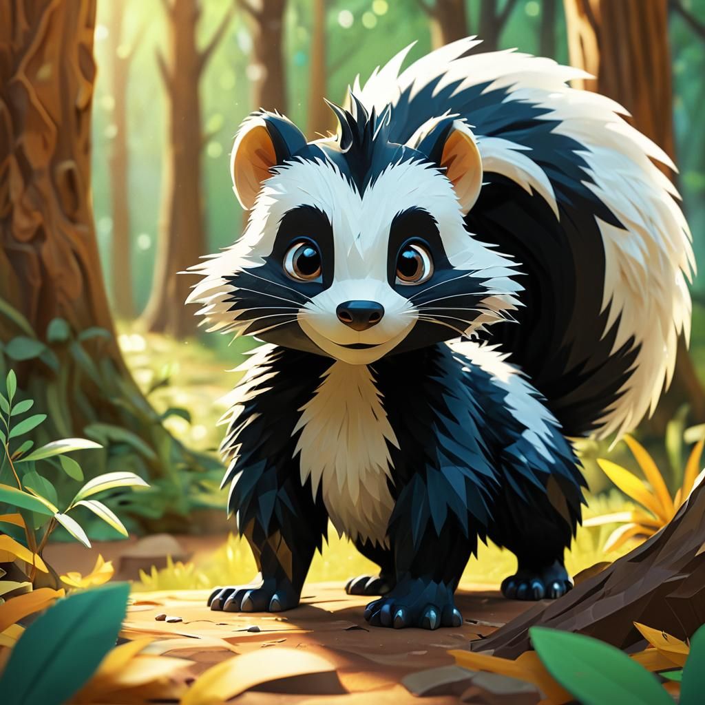 Mischievous Chibi Skunk in Low-Poly Art Style