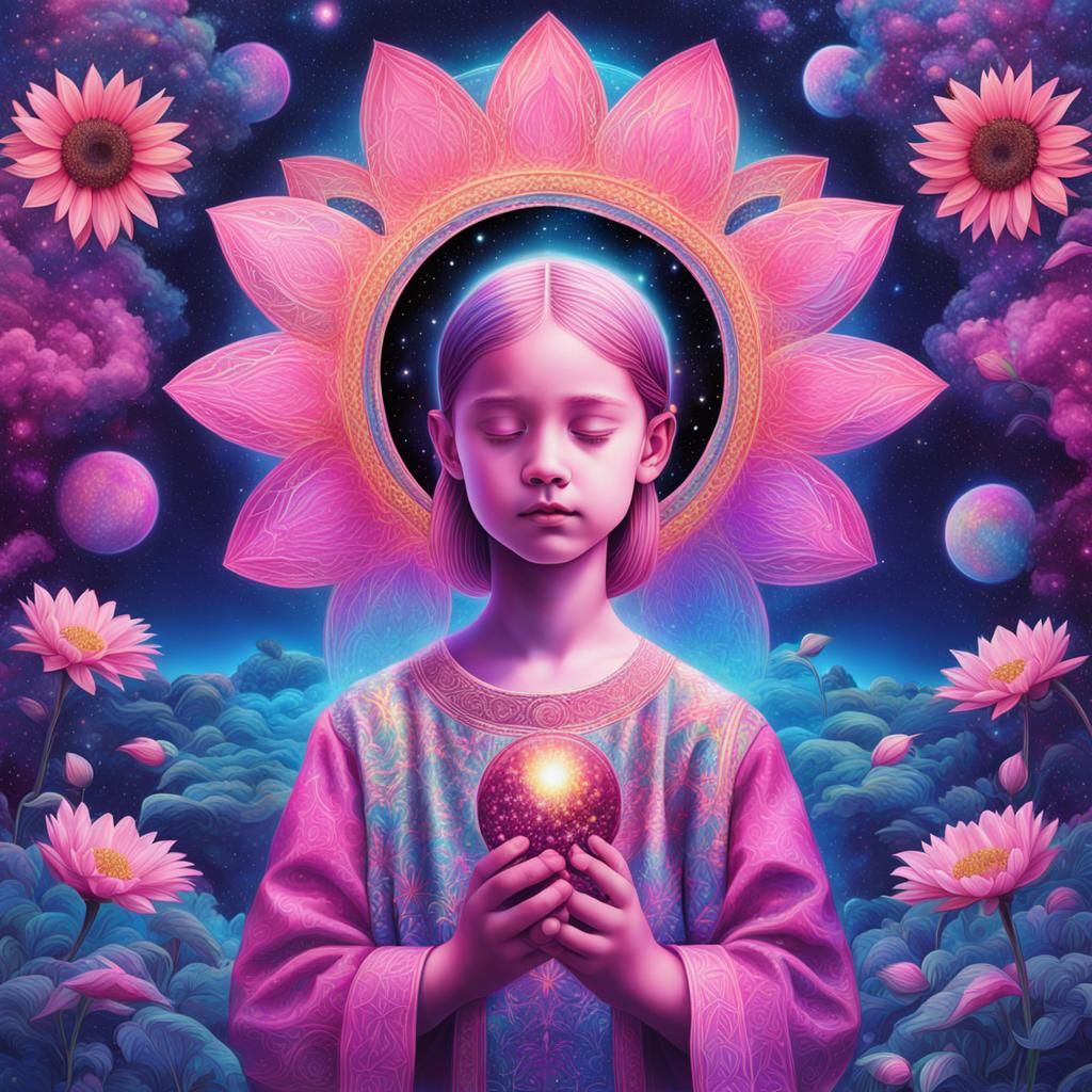 Cosmic Communion: Holographic Astral Art of Flowers