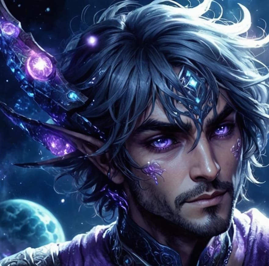 Elven Arcane Mage with Glowing Purple Eyes