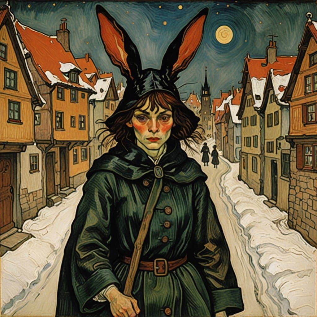 Egon Schiele & Camille Pissarro Style Evil Rabbit