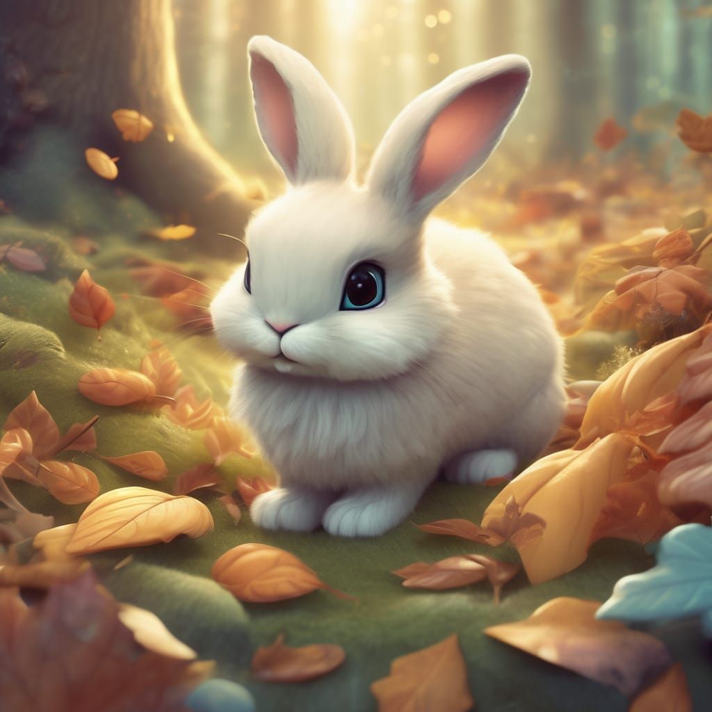 Ultra-Cute Bunny Playing in Autumn Leaves