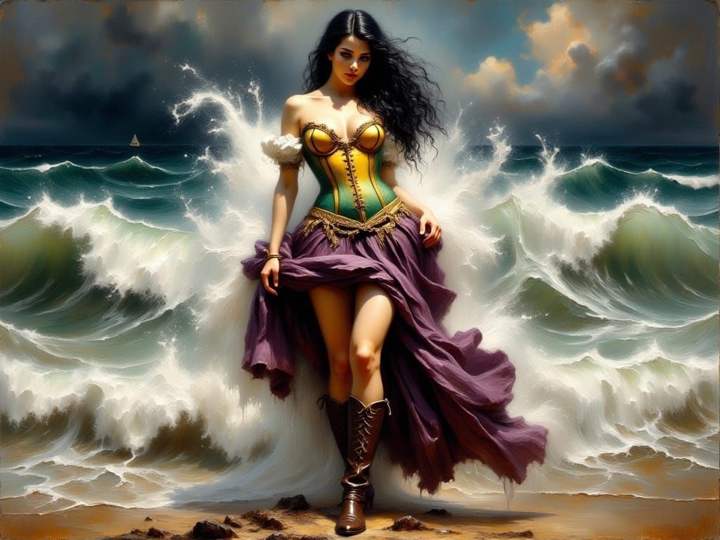 Hyper-Realistic Impasto Oil Painting of a Storm-Walking Godd...