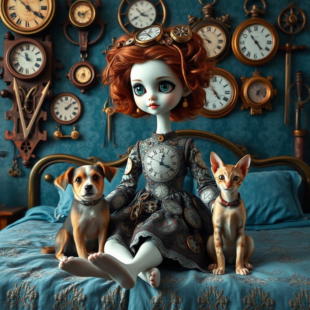 Steampunk Porcelain Doll with Mechanical Headgear