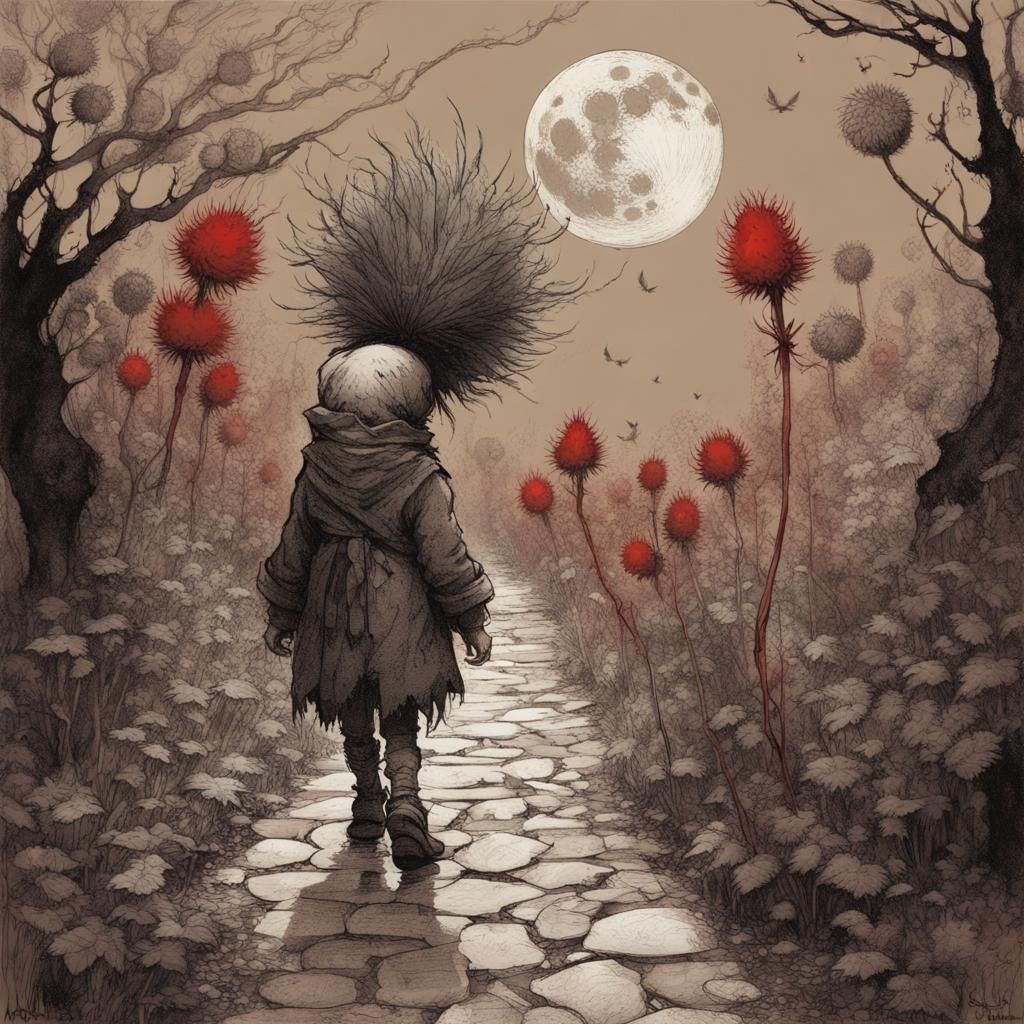 Enchanting Dark Fantasy Character on Moonlit Path